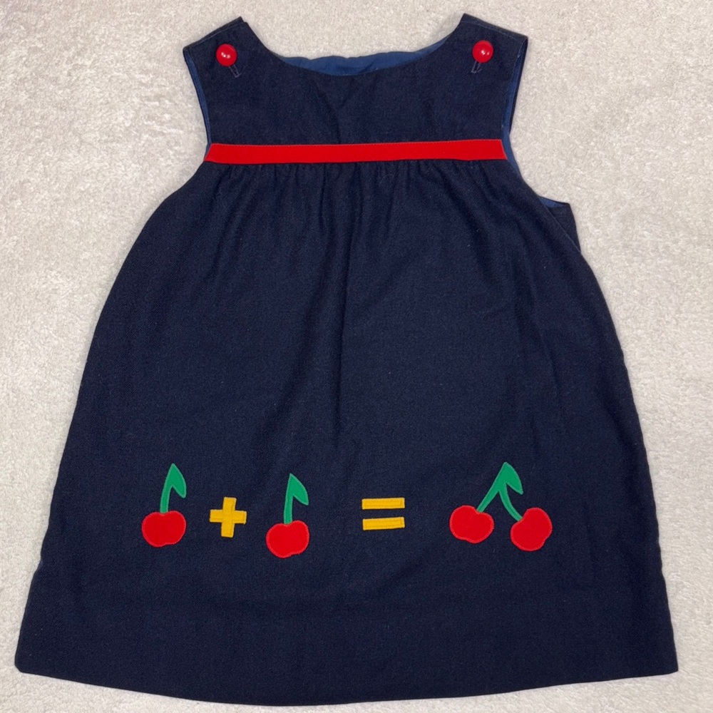 Florence Eiseman Navy Dress jumper with Cherry school Accents size 4